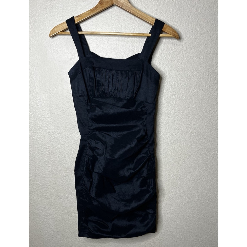 Jessica McClintock Womens Black Ruched Mini Dress Criss Cross Back Size 6 54098
